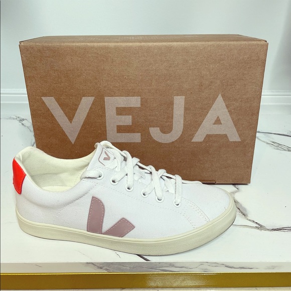 Veja Shoes - Veja White Sneakers Esplar Canvas Pink Orange